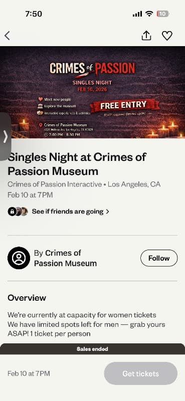Singles night at crimes of passion museum